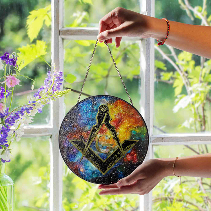 Freemason Galaxy Pattern Masonic Colorful Stained Glass Suncatcher