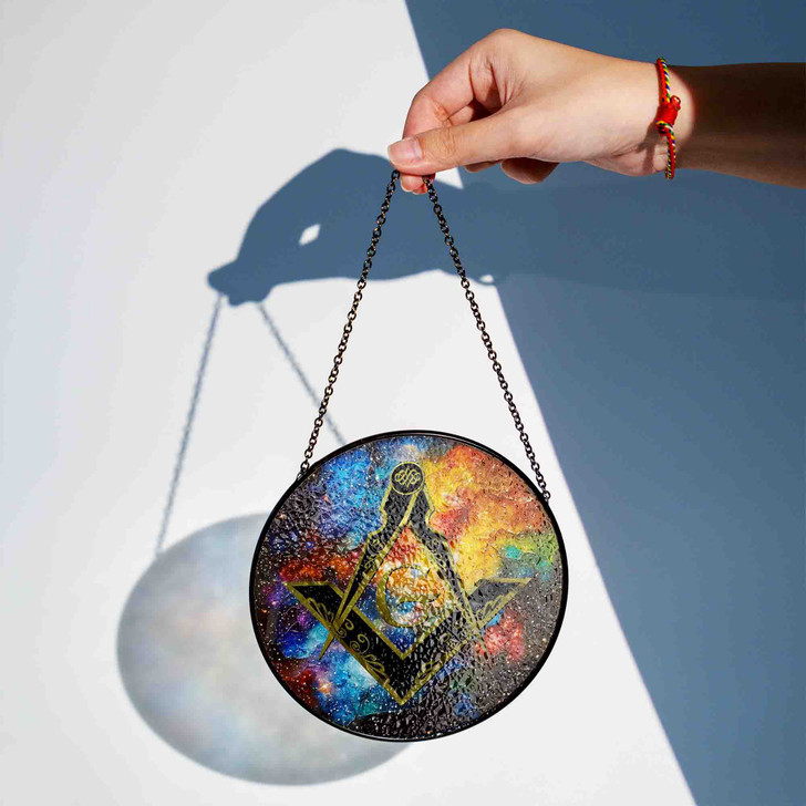 Freemason Galaxy Pattern Masonic Colorful Stained Glass Suncatcher