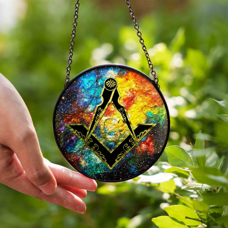 Freemason Galaxy Pattern Masonic Colorful Stained Glass Suncatcher