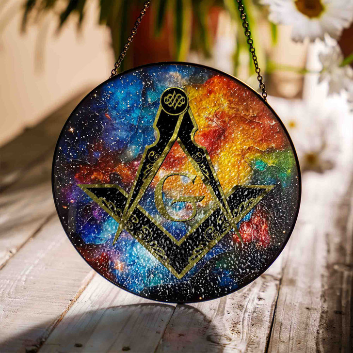Freemason Galaxy Pattern Masonic Colorful Stained Glass Suncatcher