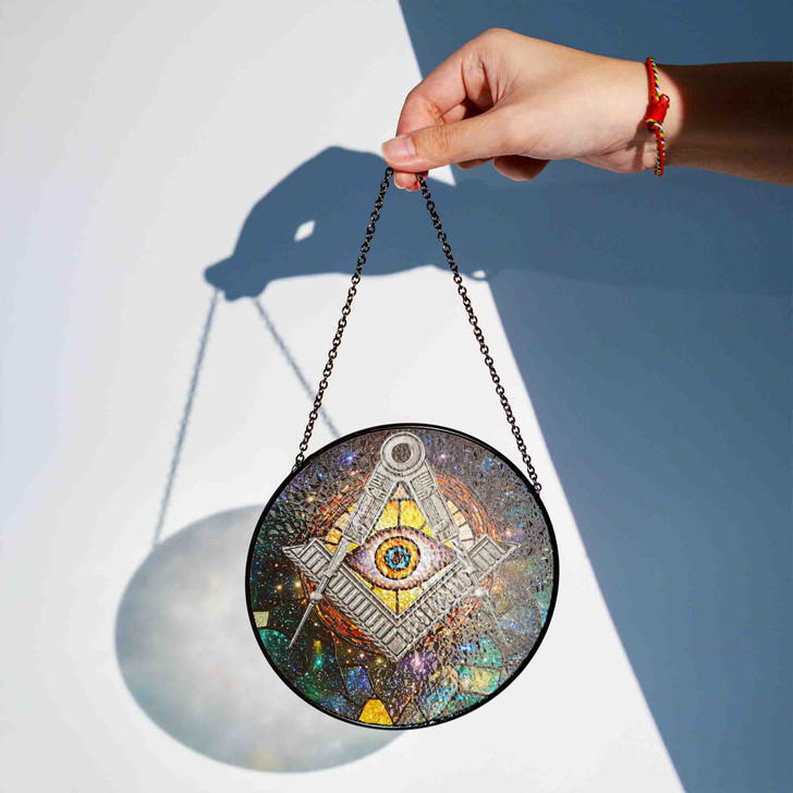 Masonic Symbol Freemasonry Sun Galaxy All Seeing Eye Colorful Stained Glass Suncatcher