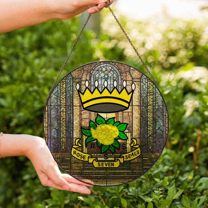 Freemason Throne Room And Rose of The Seven Seals Stained Glass Suncatcher