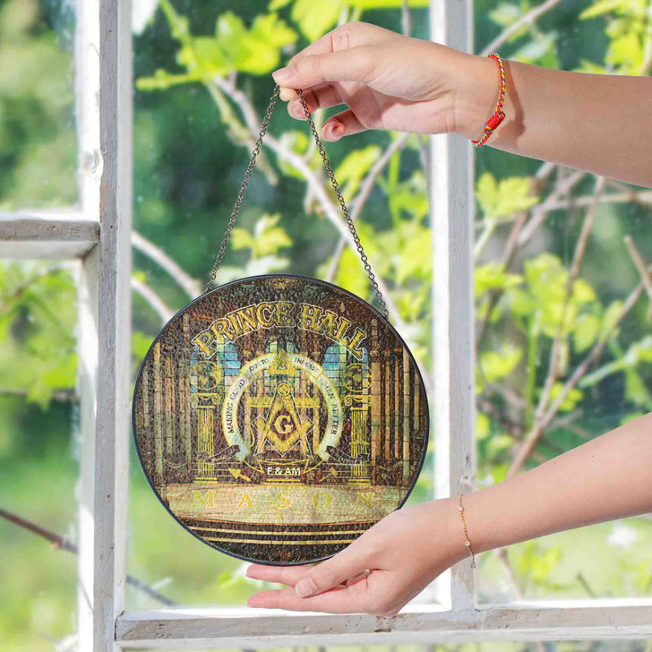 Majestic Prince Hall Masonic Lodge Golden Theater Gold Stained Glass Suncatcher