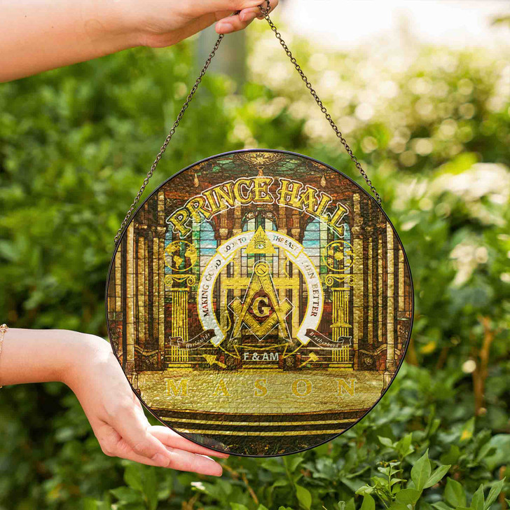 Majestic Prince Hall Masonic Lodge Golden Theater Gold Stained Glass Suncatcher