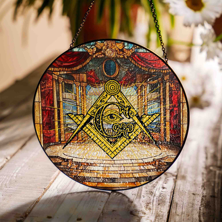 Masonic Symbol All Seeing Eye Golden Theater Gold Stained Glass Suncatcher