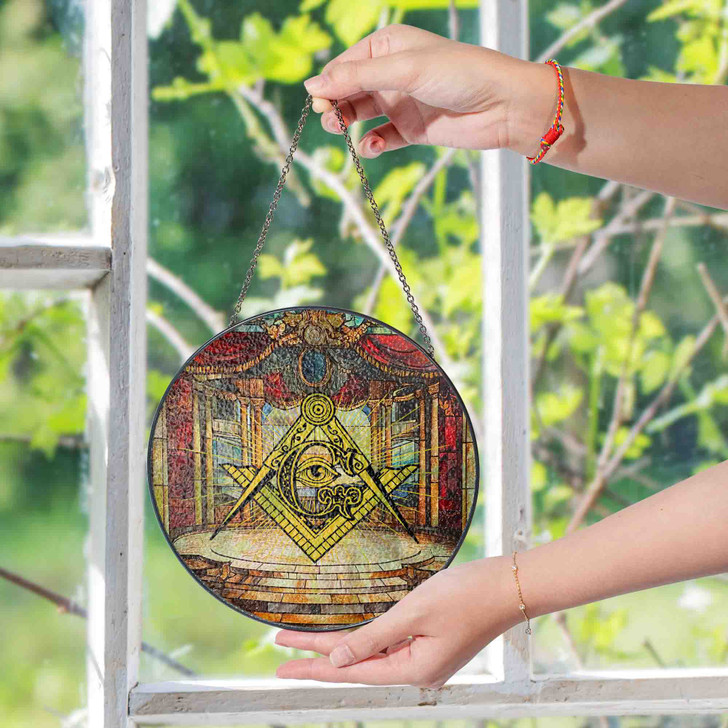 Masonic Symbol All Seeing Eye Golden Theater Gold Stained Glass Suncatcher
