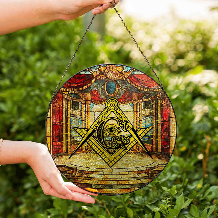 Masonic Symbol All Seeing Eye Golden Theater Gold Stained Glass Suncatcher