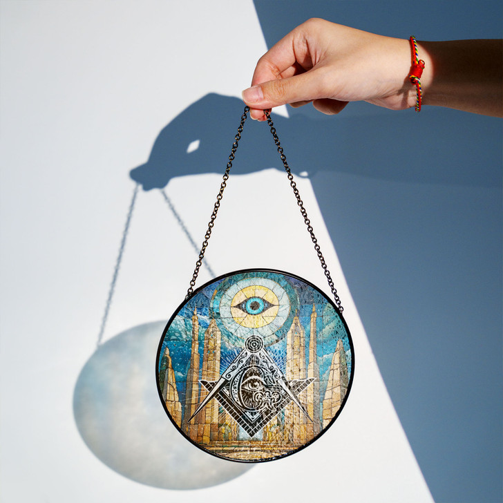 Masonic Stone Pillars And Arch All Seeing Eye Colorful Stained Glass Suncatcher