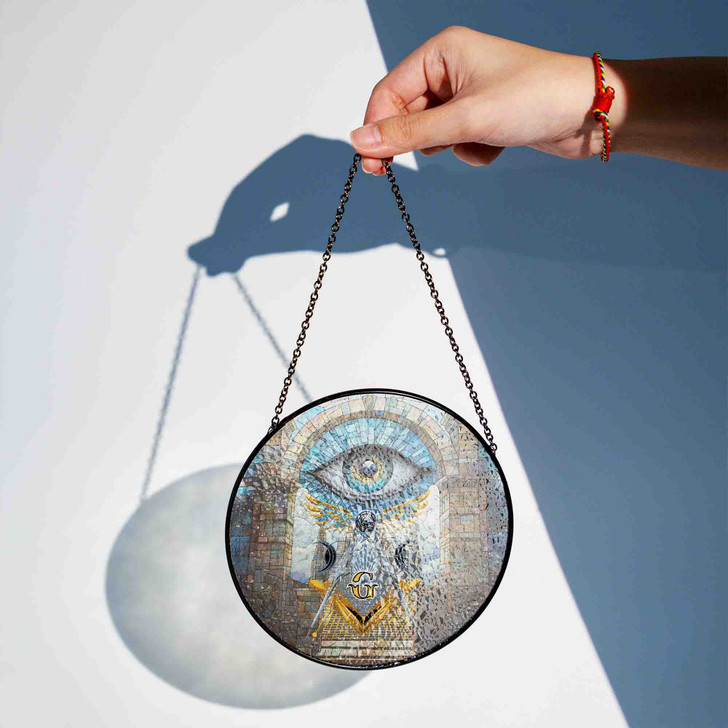 Winged Masonic Stairways To All Seeing Eye Sky Stained Glass Suncatcher