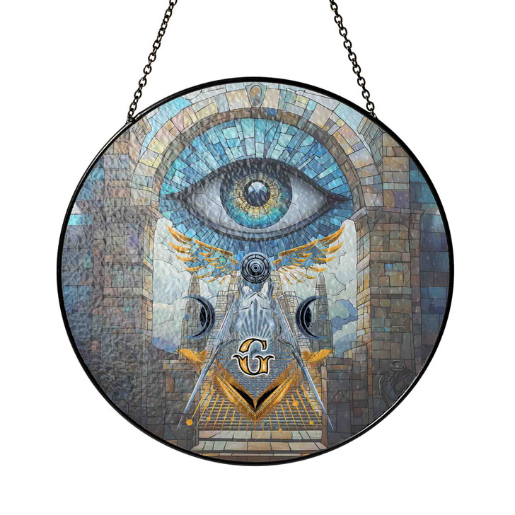 Winged Masonic Stairways To All Seeing Eye Sky Stained Glass Suncatcher
