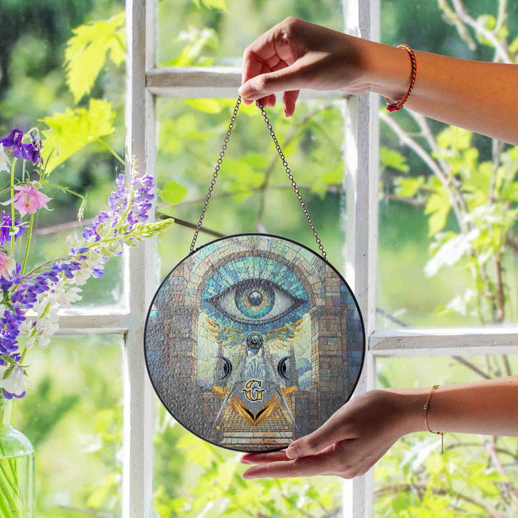 Winged Masonic Stairways To All Seeing Eye Sky Stained Glass Suncatcher