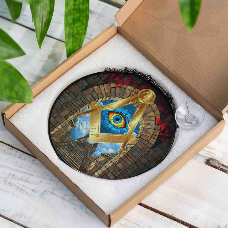 Masonic Symbol Stone Stairs And Arch All Seeing Eye Stained Glass Suncatcher