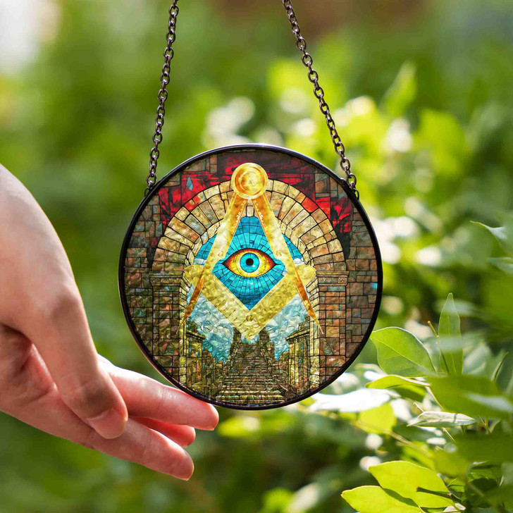 Masonic Symbol Stone Stairs And Arch All Seeing Eye Stained Glass Suncatcher