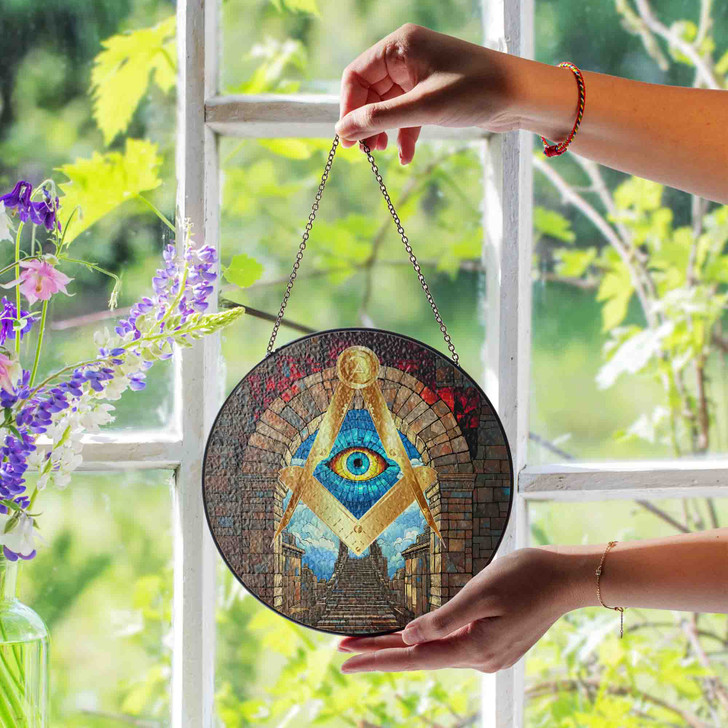 Masonic Symbol Stone Stairs And Arch All Seeing Eye Stained Glass Suncatcher