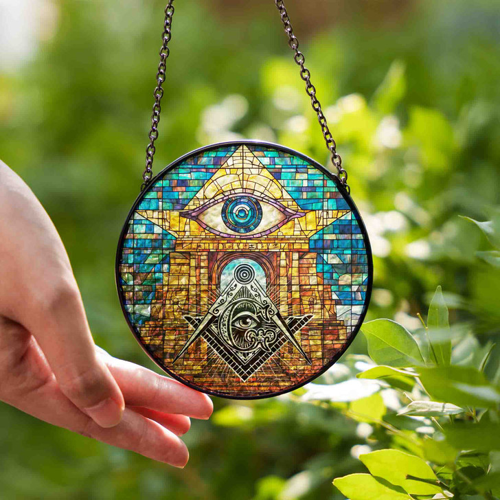 Masonic Symbol Stone Arch All Seeing Eye Colorful Stained Glass Suncatcher