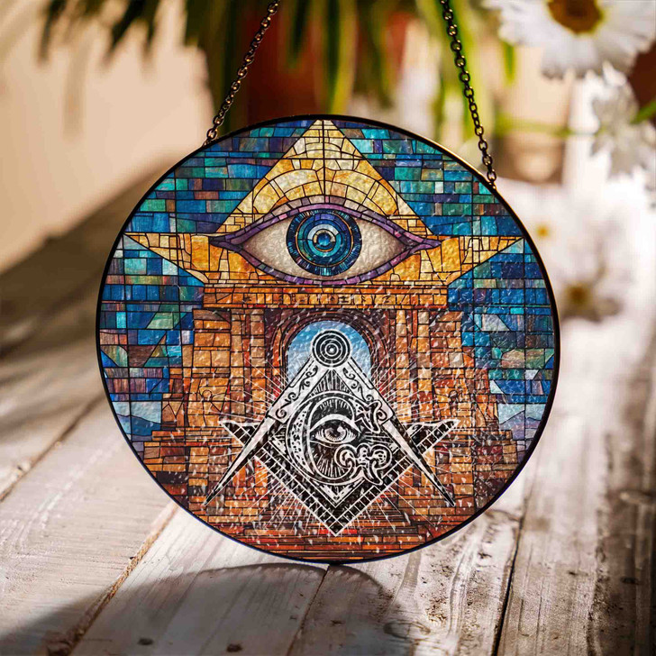 Masonic Symbol Stone Arch All Seeing Eye Colorful Stained Glass Suncatcher