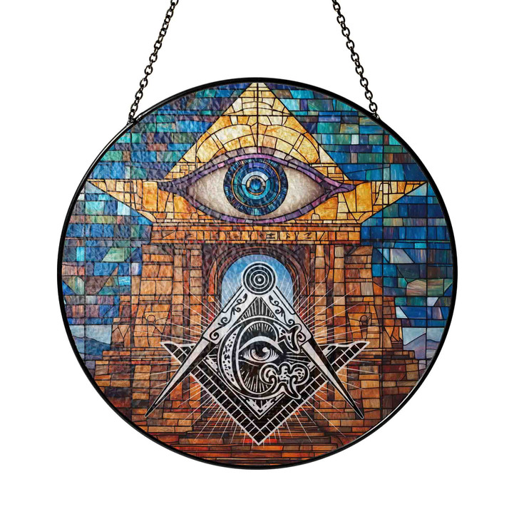 Masonic Symbol Stone Arch All Seeing Eye Colorful Stained Glass Suncatcher
