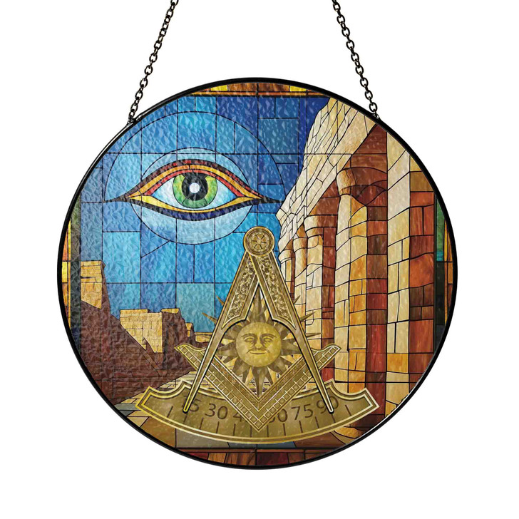 Masonic Past Master Symbo Stone Temple All Seeing Eye Stained Glass Suncatcher