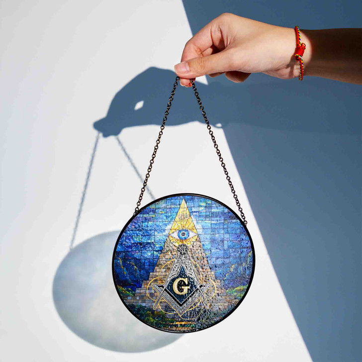 Masonic Symbol Stone Monument All Seeing Eye Colorful Stained Glass Suncatcher