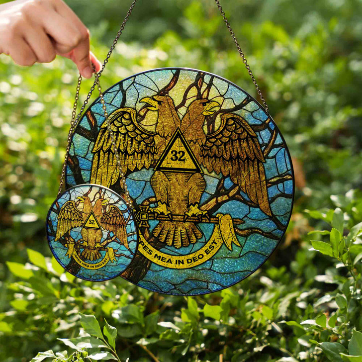 Masonic Symbol Stone Stairways All Seeing Eye Stained Glass Suncatcher