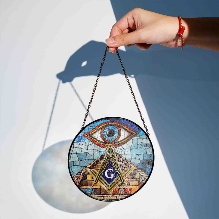 Masonic Symbol Upward Stairways All Seeing Eye Colorful Stained Glass Suncatcher
