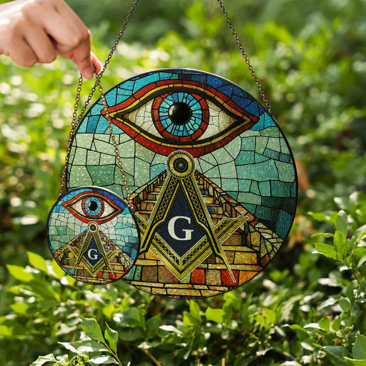 Masonic Symbol Upward Stairways All Seeing Eye Colorful Stained Glass Suncatcher