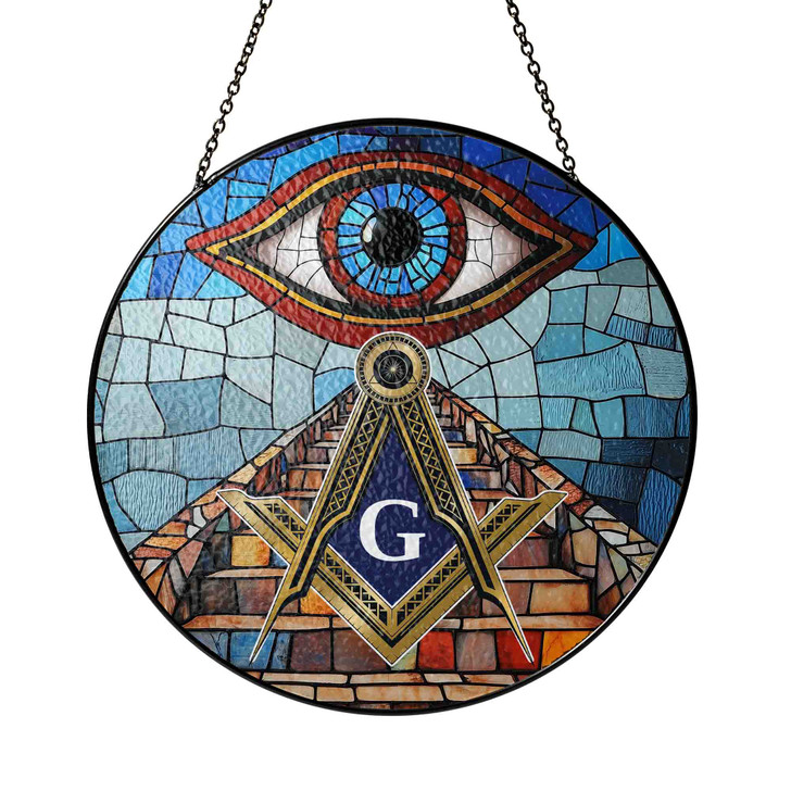 Masonic Symbol Upward Stairways All Seeing Eye Colorful Stained Glass Suncatcher