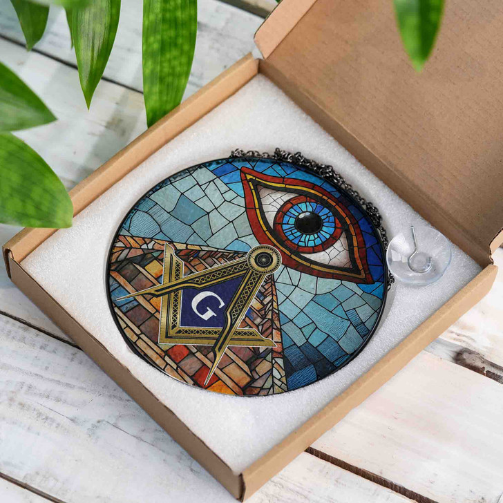 Masonic Symbol Upward Stairways All Seeing Eye Colorful Stained Glass Suncatcher