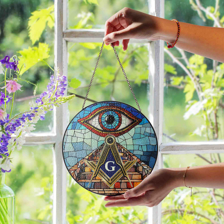 Masonic Symbol Upward Stairways All Seeing Eye Colorful Stained Glass Suncatcher