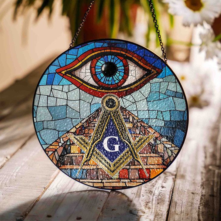 Masonic Symbol Upward Stairways All Seeing Eye Colorful Stained Glass Suncatcher
