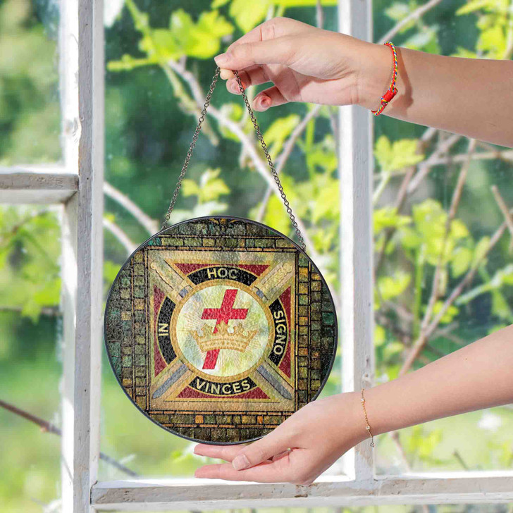 Knights Templar Crest Freemason Wall Tablet Moss Stained Glass Suncatcher