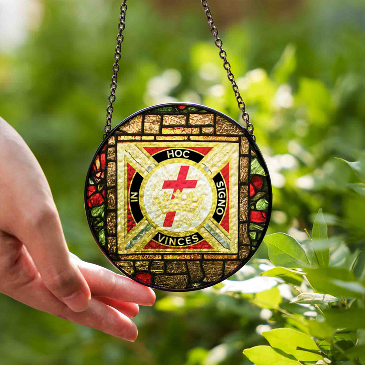 Knights Templar Crest Freemason Rose Wall Tablet Colorful Stained Glass Suncatcher