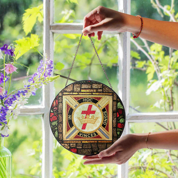 Knights Templar Crest Freemason Rose Wall Tablet Colorful Stained Glass Suncatcher