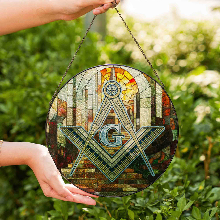 Freemasonry Blue Lodge Upward Stairways Colorful Masonic Glass Suncatcher