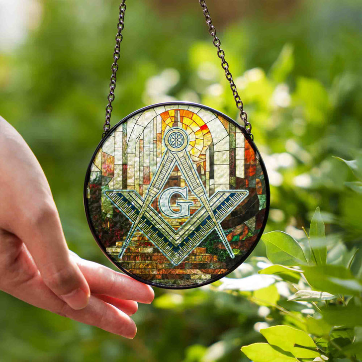 Freemasonry Blue Lodge Upward Stairways Colorful Masonic Glass Suncatcher