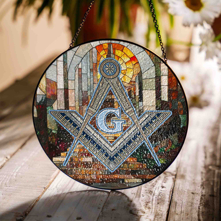 Freemasonry Blue Lodge Upward Stairways Colorful Masonic Glass Suncatcher