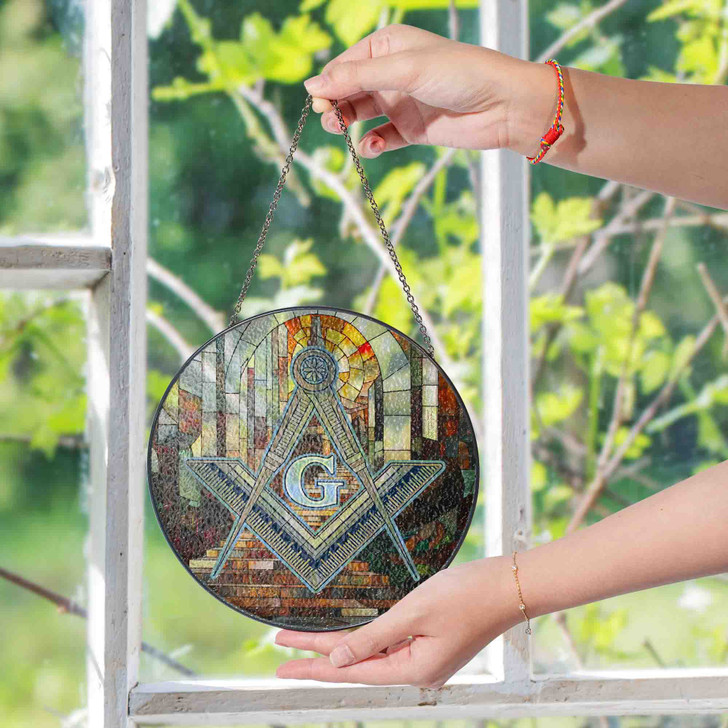 Freemasonry Blue Lodge Upward Stairways Colorful Masonic Glass Suncatcher