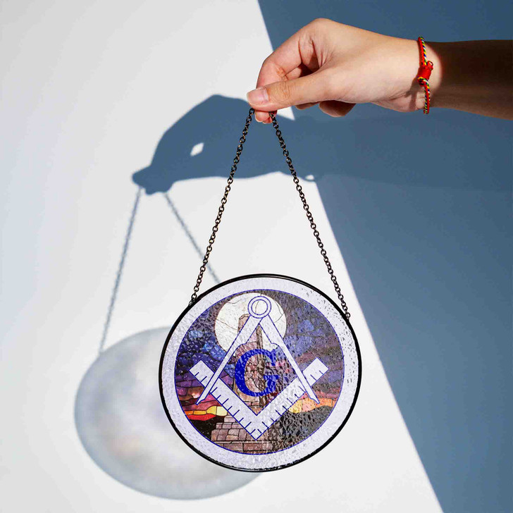 Moon Stone Obelisk Masonic Symbol Purple Night Glass Suncatcher