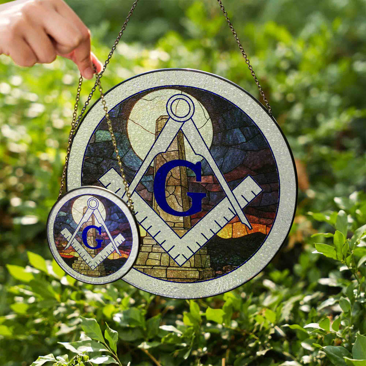 Moon Stone Obelisk Masonic Symbol Purple Night Glass Suncatcher
