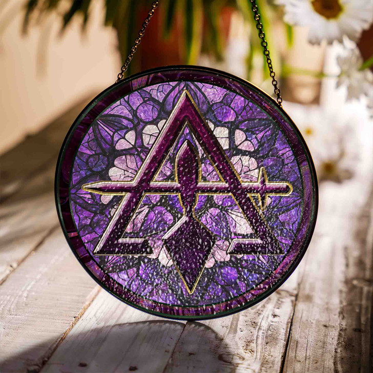 Cryptic Council Symbol Freemason Mosaic Pattern Purple Stained Glass Suncatcher