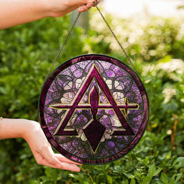 Cryptic Council Symbol Freemason Mosaic Pattern Purple Stained Glass Suncatcher