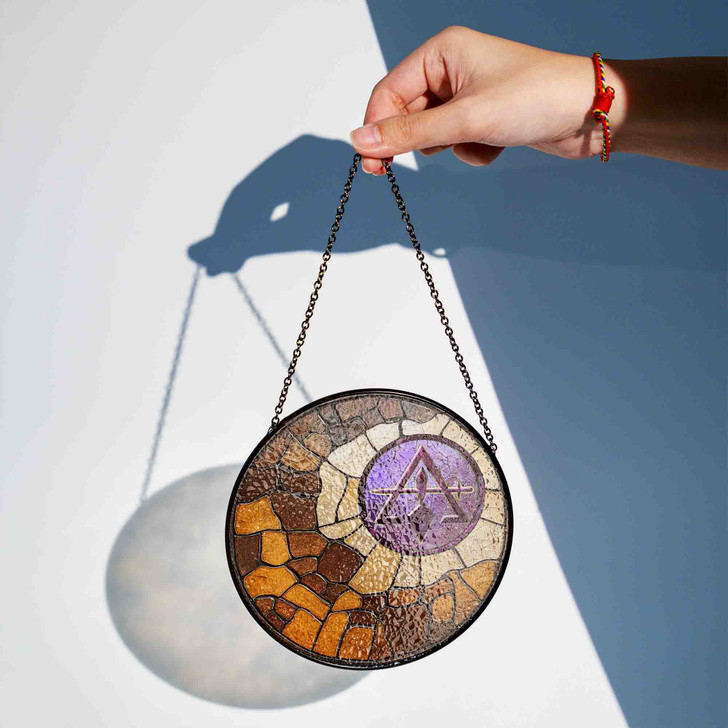 Freemason Burrowed Ground Cryptic Council Symbol Brown Purple Stained Glass Suncatcher