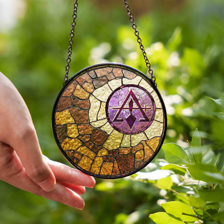 Freemason Burrowed Ground Cryptic Council Symbol Brown Purple Stained Glass Suncatcher
