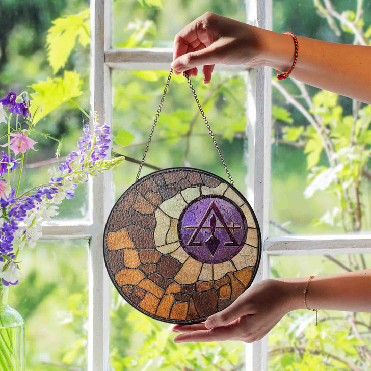 Freemason Burrowed Ground Cryptic Council Symbol Brown Purple Stained Glass Suncatcher