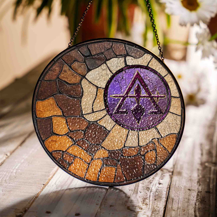 Freemason Burrowed Ground Cryptic Council Symbol Brown Purple Stained Glass Suncatcher