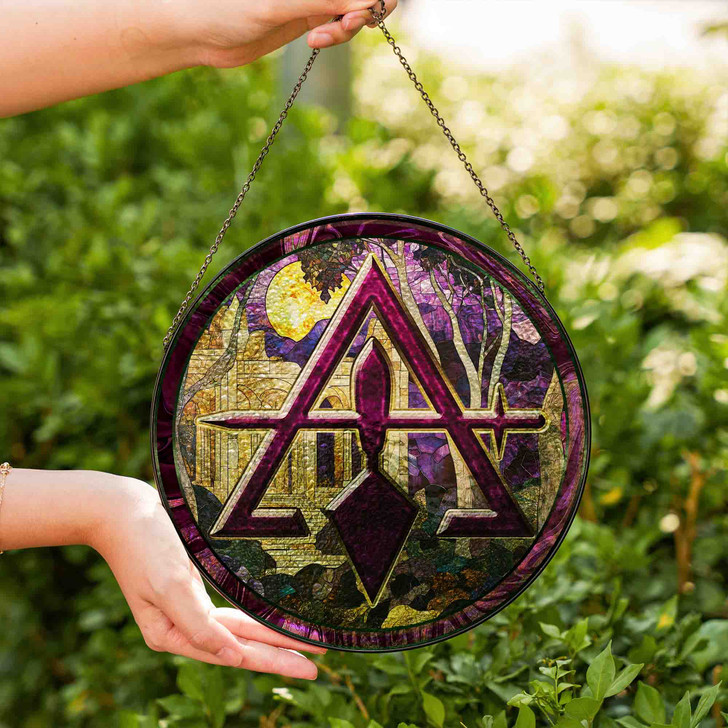 Freemason Night Stone Structure Cryptic Council Symbol Stained Glass Suncatcher
