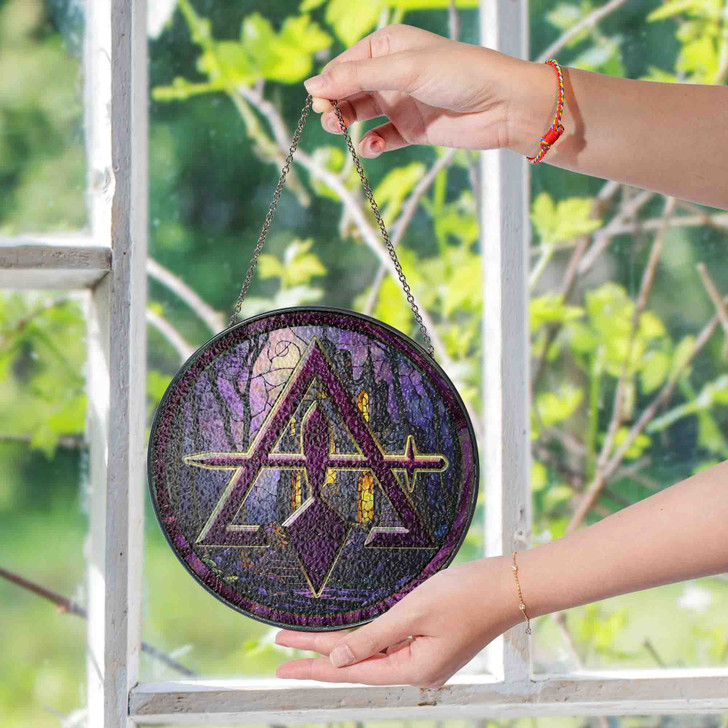 Night Stone Castle Cryptic Council Symbol Purple Stained Glass Suncatcher