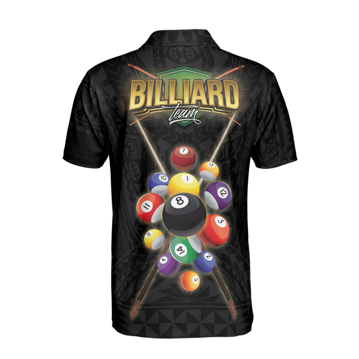 Custom Name Billiard Balls Skull Tribal Pattern Black 3D Men's Polo Shirt S-5XL
