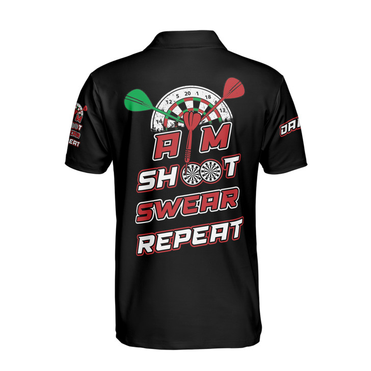Customize Name Darts Aim Shoot Swear Repeat Black White Red 3D Men's Polo Shirt S-5XL