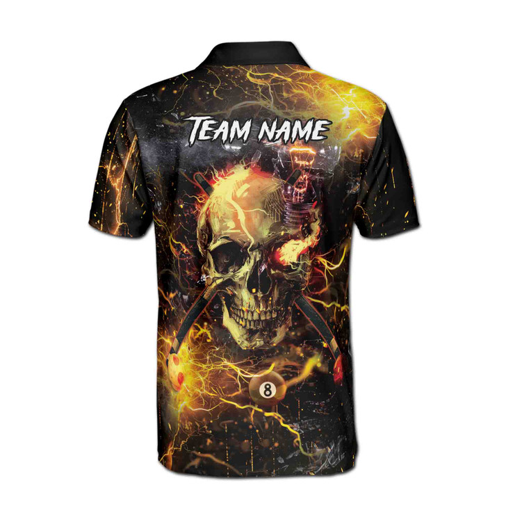 Customize Name Billiard Balls Electrified Skull Stroke of Genius Black 3D Men's Polo Shirt S-5XL